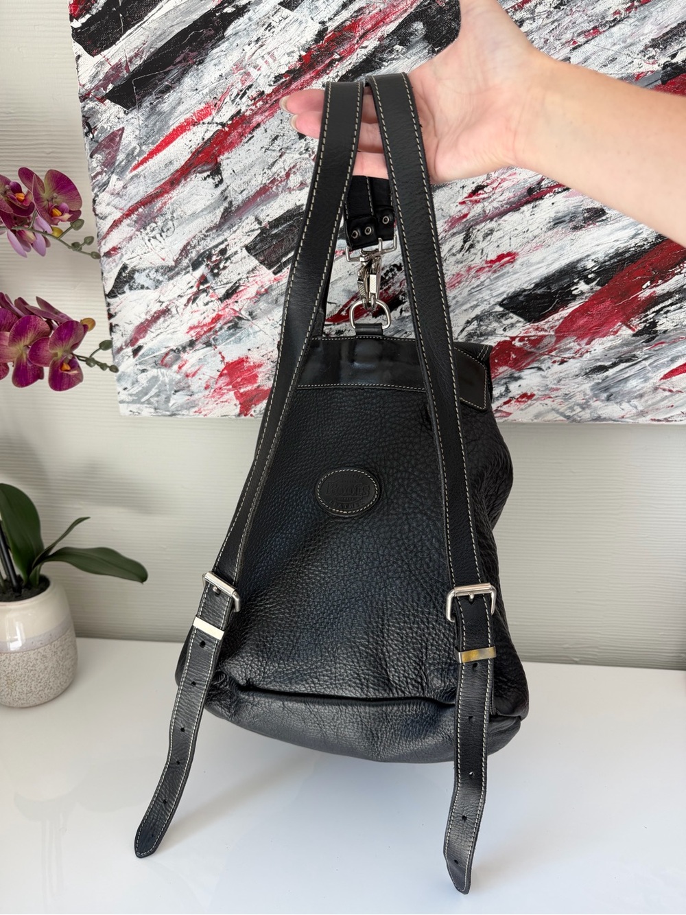 Vintage Roots Canada Black Pebbled Leather Alex Backpack Made in Canada - Picture 3 of 15